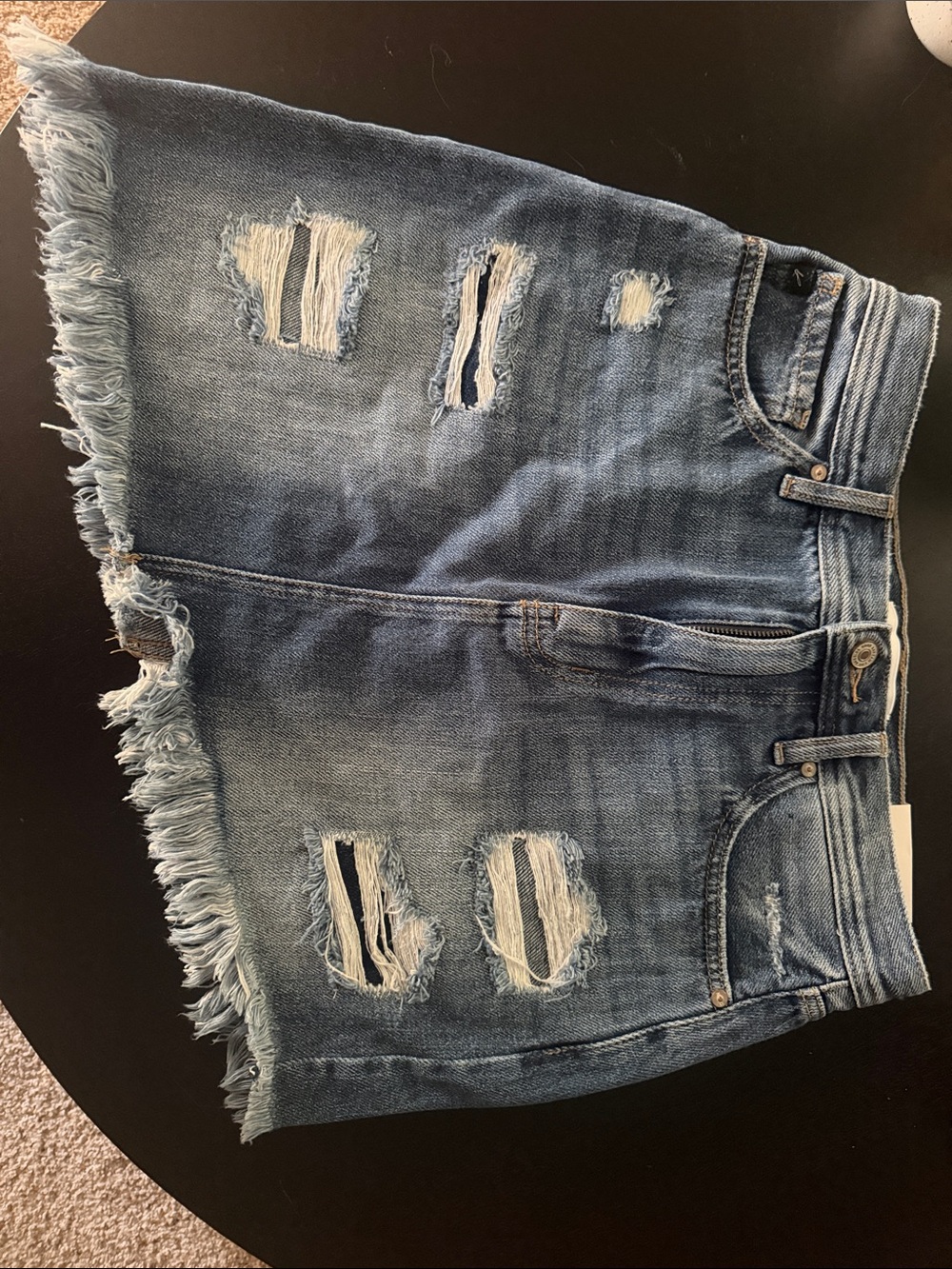 KanCan Distressed Light Blue Jean Shorts with Frayed Hem